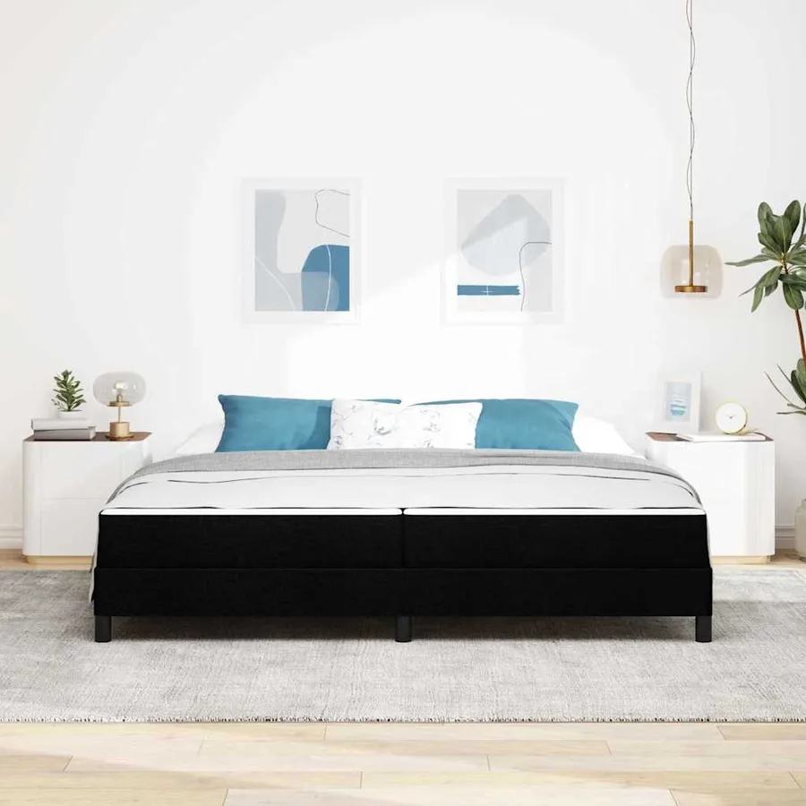 Lit à ressorts avec matelas Noir 200 x 200 cm tissu - 3