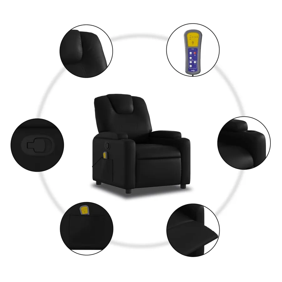 Fauteuil de massage inclinable noir similicuir - 6