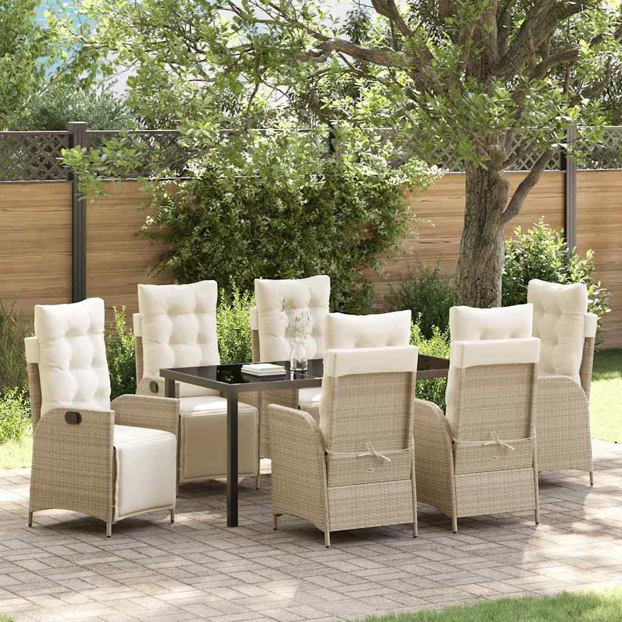 Ensemble de salle à manger pour jardin 7 pcs Beige polyrotin