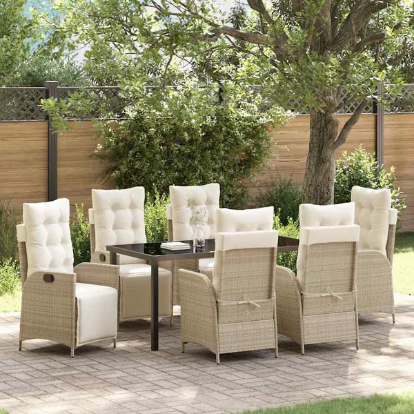 Ensemble de salle à manger pour jardin 7 pcs Beige polyrotin