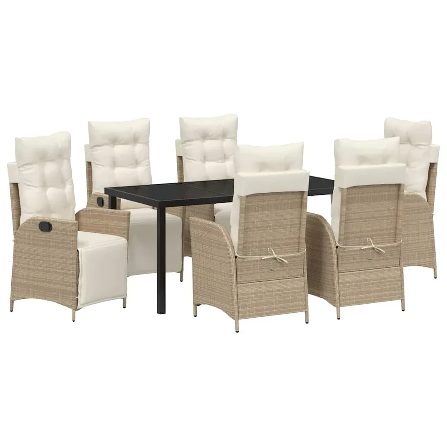 Ensemble de salle à manger pour jardin 7 pcs Beige polyrotin - 2