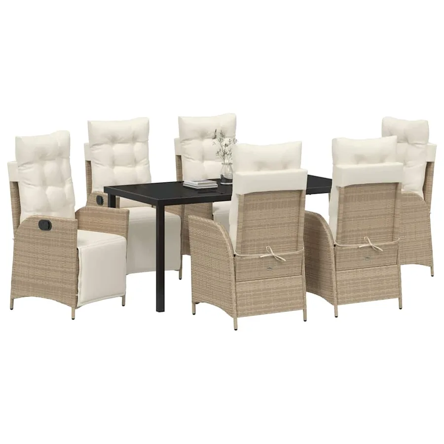 Ensemble de salle à manger pour jardin 7 pcs Beige polyrotin - 3