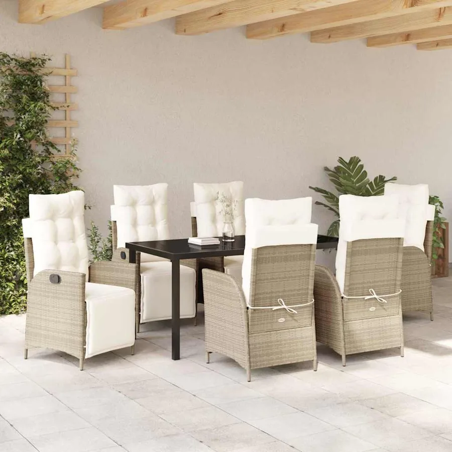 Ensemble de salle à manger pour jardin 7 pcs Beige polyrotin - 4