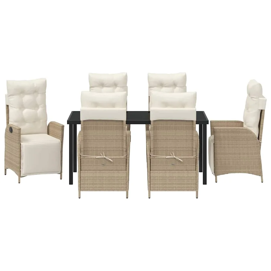 Ensemble de salle à manger pour jardin 7 pcs Beige polyrotin - 7