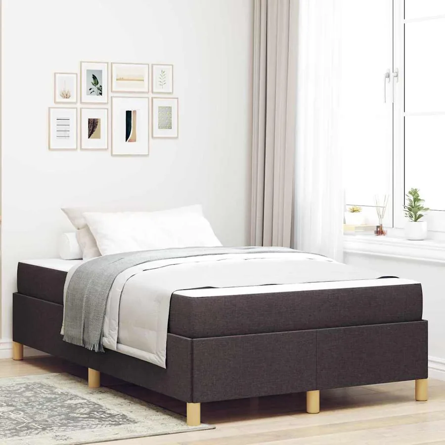 Cadre de lit avec matelas Marron foncé 120 x 190 cm tissu