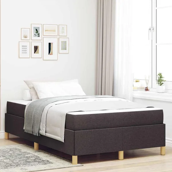 Cadre de lit avec matelas Marron foncé 120 x 190 cm tissu