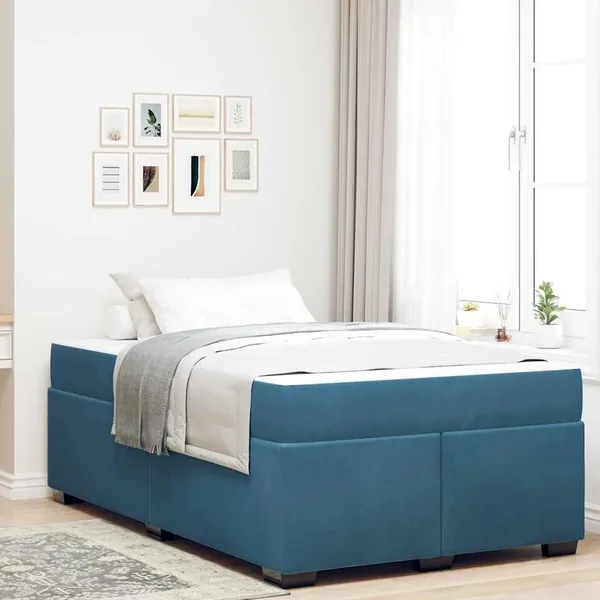 Cadre de lit avec matelas Bleu foncé 120 x 190 cm tissu