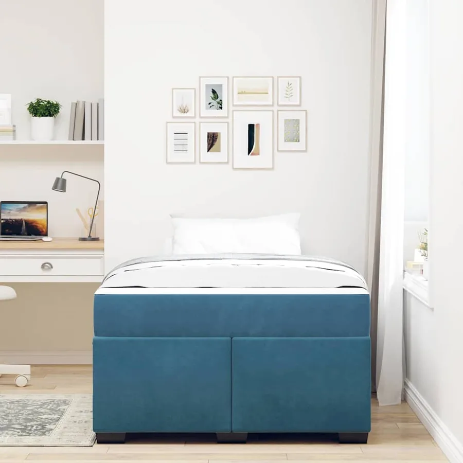 Cadre de lit avec matelas Bleu foncé 120 x 190 cm tissu - 3