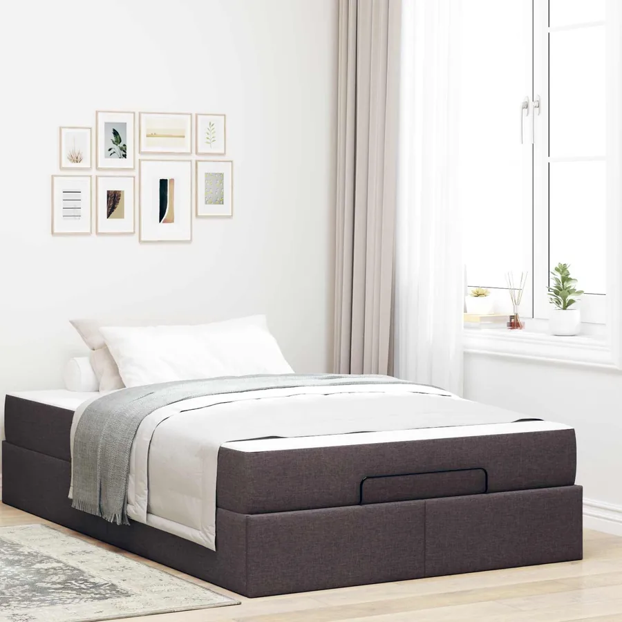 Cadre de lit avec matelas 2 pcs Tan tissu