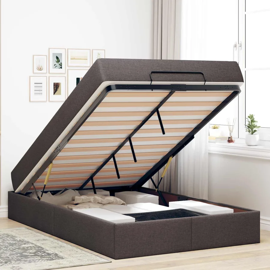 Cadre de lit avec matelas 2 pcs Tan tissu - 4