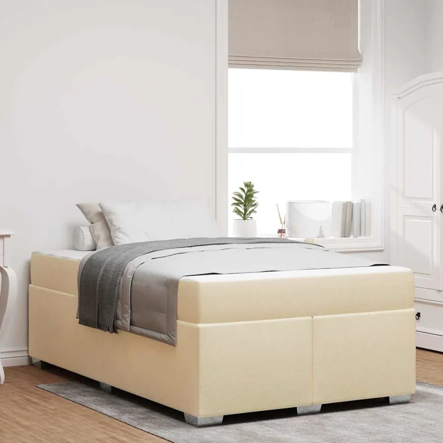 Cadre de lit avec matelas Crème 120 x 190 cm tissu