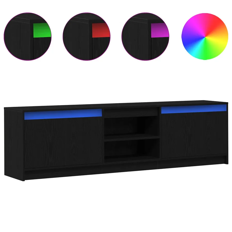 Unites TV 2 pcs Noir 180 x 34 x 50 cm Bois d'ingénierie - 4