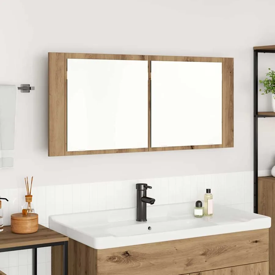 Cabinet Miroir LED Chêne artisanal 100 x 12 x 45 cm