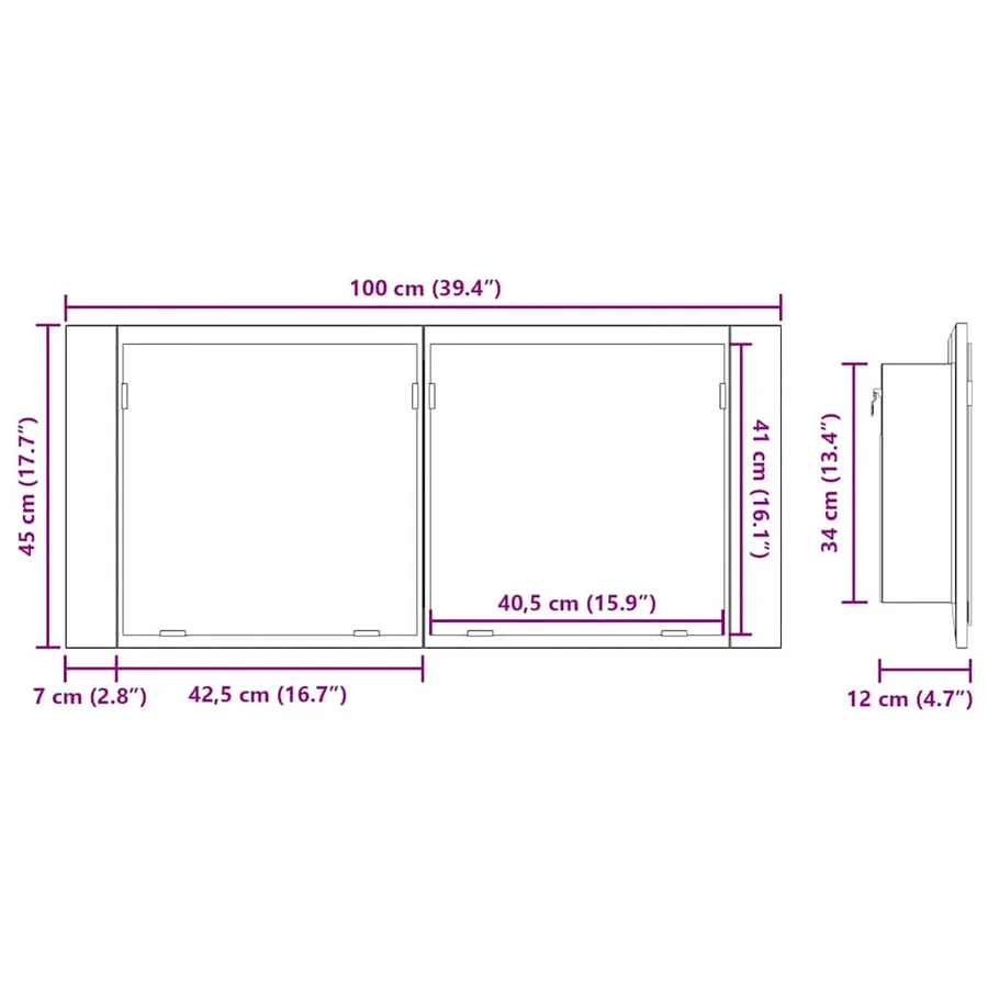 Cabinet Miroir LED Chêne artisanal 100 x 12 x 45 cm - 16