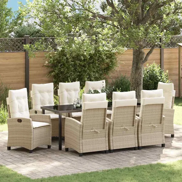 Ensemble de salle à manger pour jardin 9 pcs Beige polyrotin
