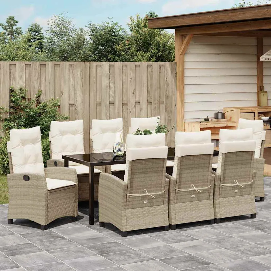 Ensemble de salle à manger pour jardin 9 pcs Beige polyrotin - 4