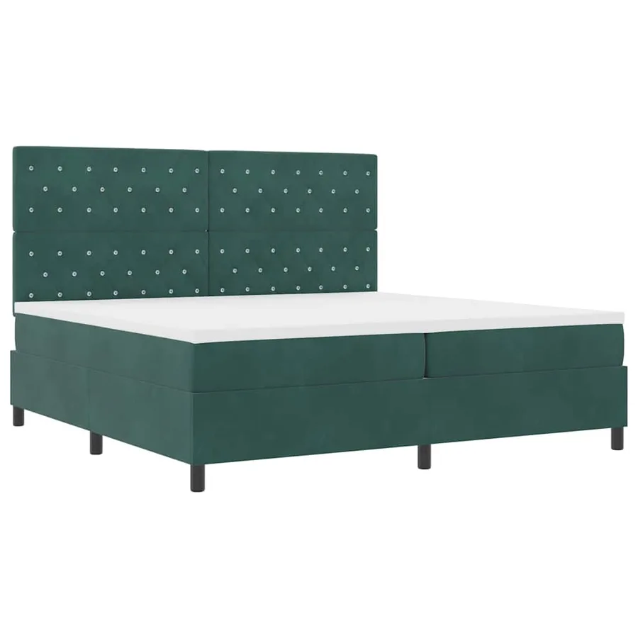 Lit à ressort LED avec matelas Vert foncé 200 x 200 cm Velours - 2