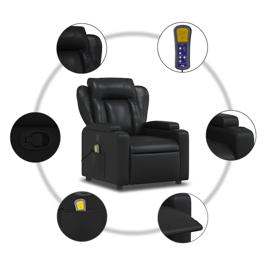 Fauteuil de massage inclinable Noir Similicuir - 9
