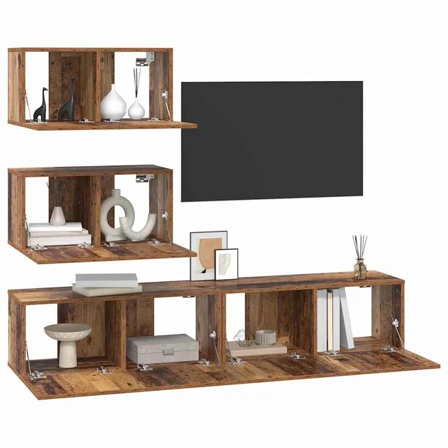 Ensemble meuble TV 4 pcs Bois ancien Bois d'ingénierie - 3