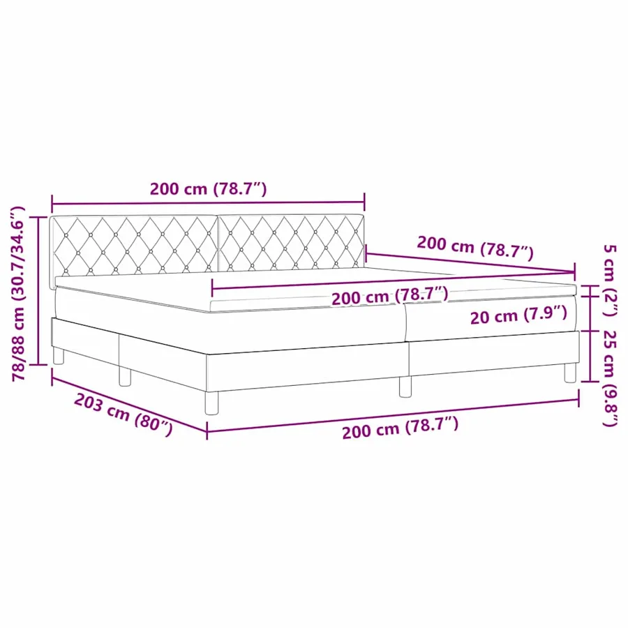 Lit à ressorts avec matelas Gris clair 200 x 200 cm Velours - 12