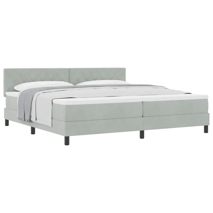 Lit à ressorts avec matelas Gris clair 200 x 200 cm Velours - 2