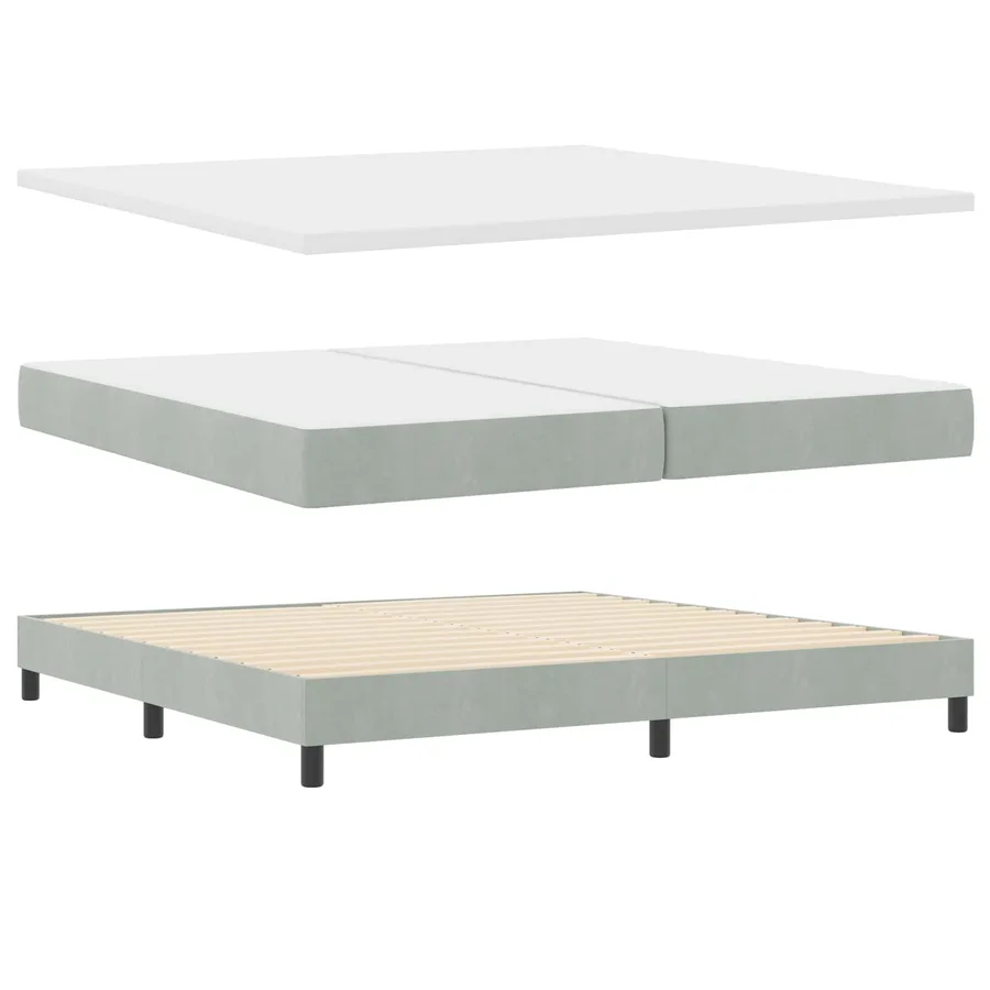 Lit à ressorts avec matelas Gris clair 200 x 200 cm Velours - 5