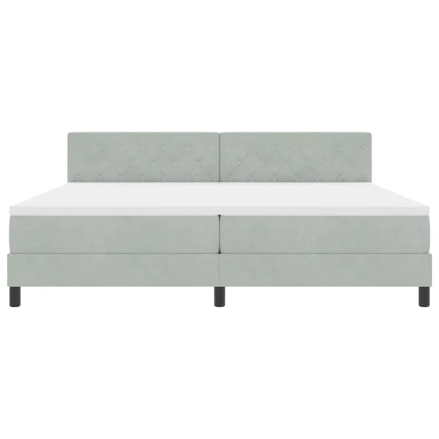 Lit à ressorts avec matelas Gris clair 200 x 200 cm Velours - 7
