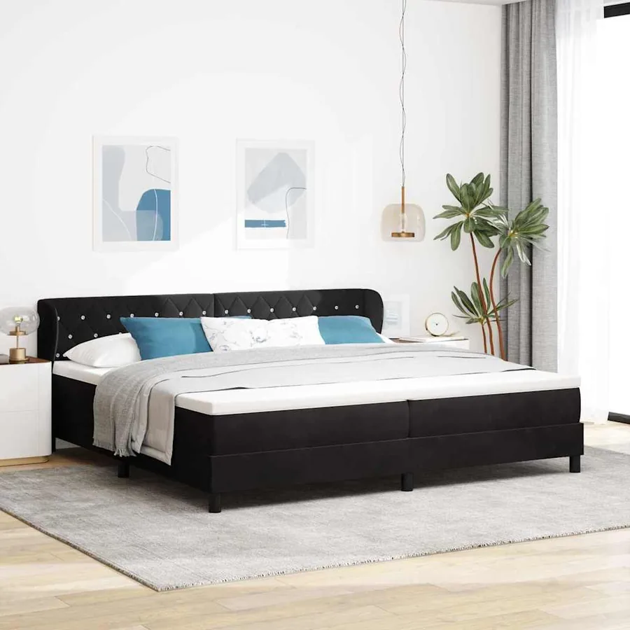 Lit à ressorts avec matelas Noir 200 x 200 cm Velours