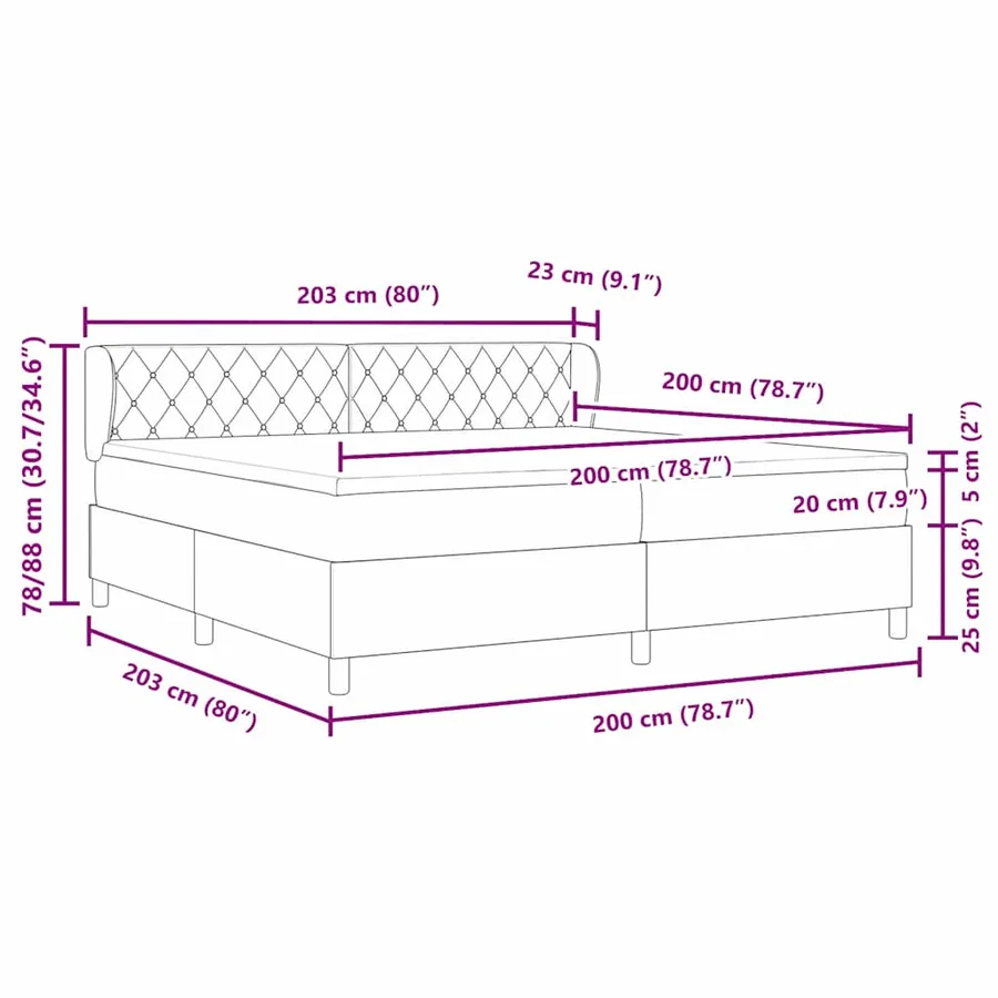 Lit à ressorts avec matelas Noir 200 x 200 cm Velours - 11