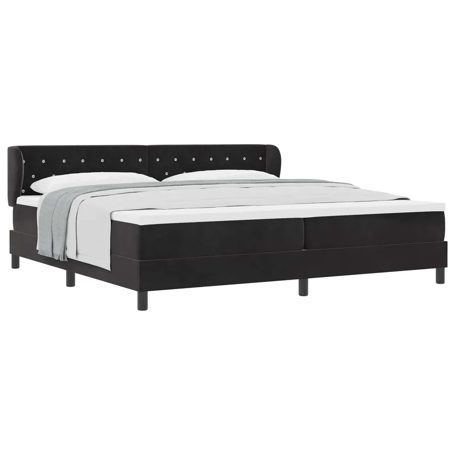 Lit à ressorts avec matelas Noir 200 x 200 cm Velours - 2