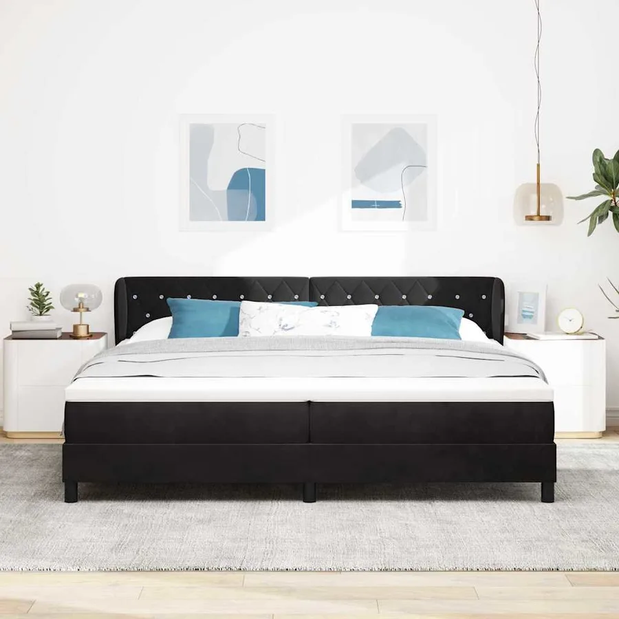 Lit à ressorts avec matelas Noir 200 x 200 cm Velours - 3