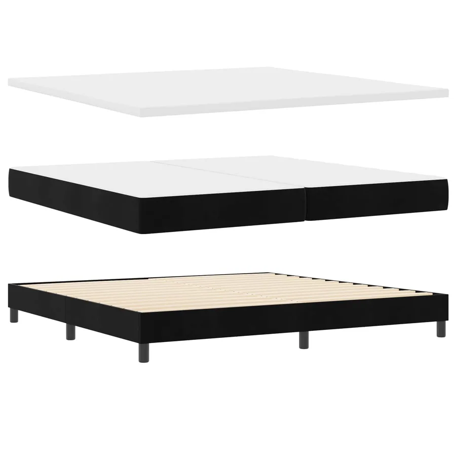 Lit à ressorts avec matelas Noir 200 x 200 cm Velours - 4