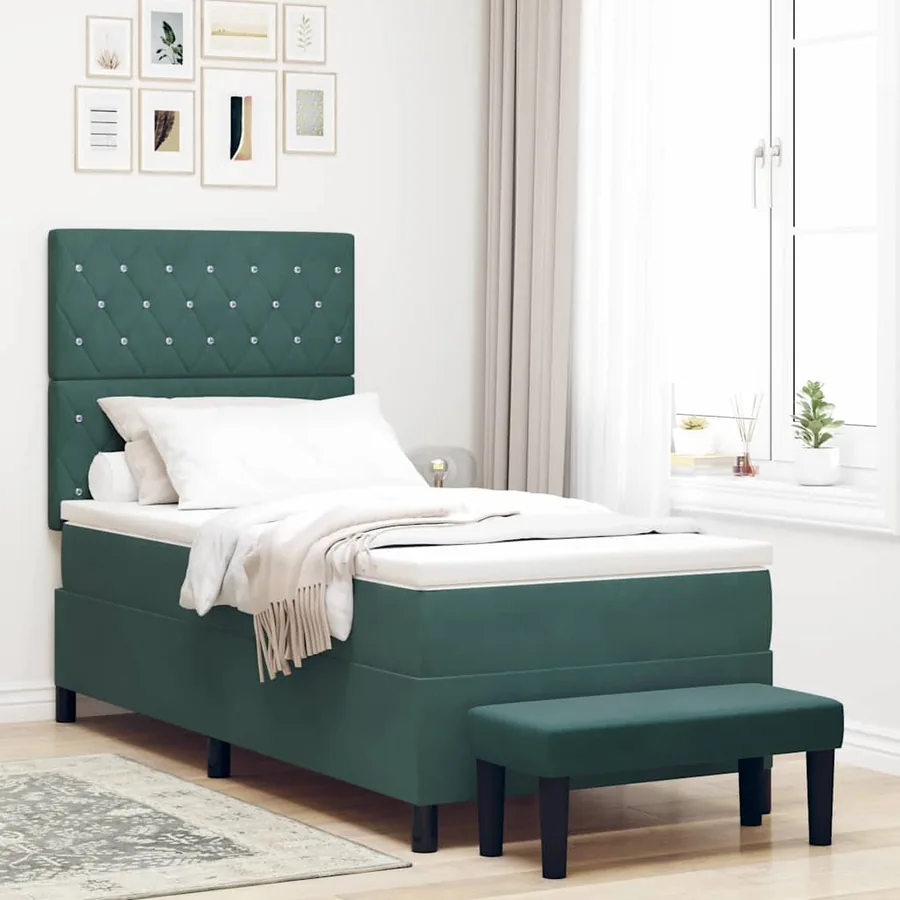 Lit à ressorts avec coussin Vert foncé 200 x 100 cm Velours