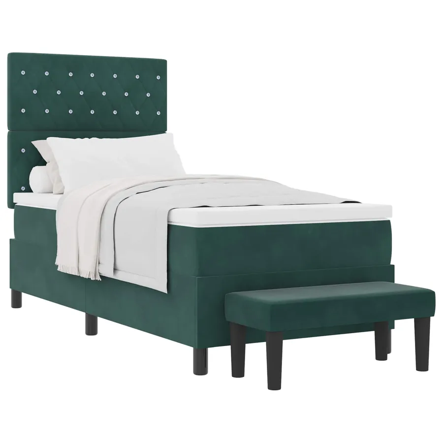 Lit à ressorts avec coussin Vert foncé 200 x 100 cm Velours - 2