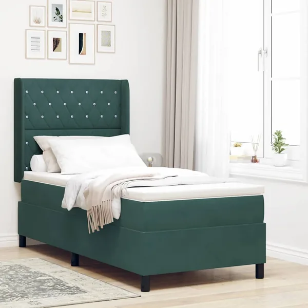 Lit à ressorts avec matelas Vert foncé 100 x 200 cm Velours