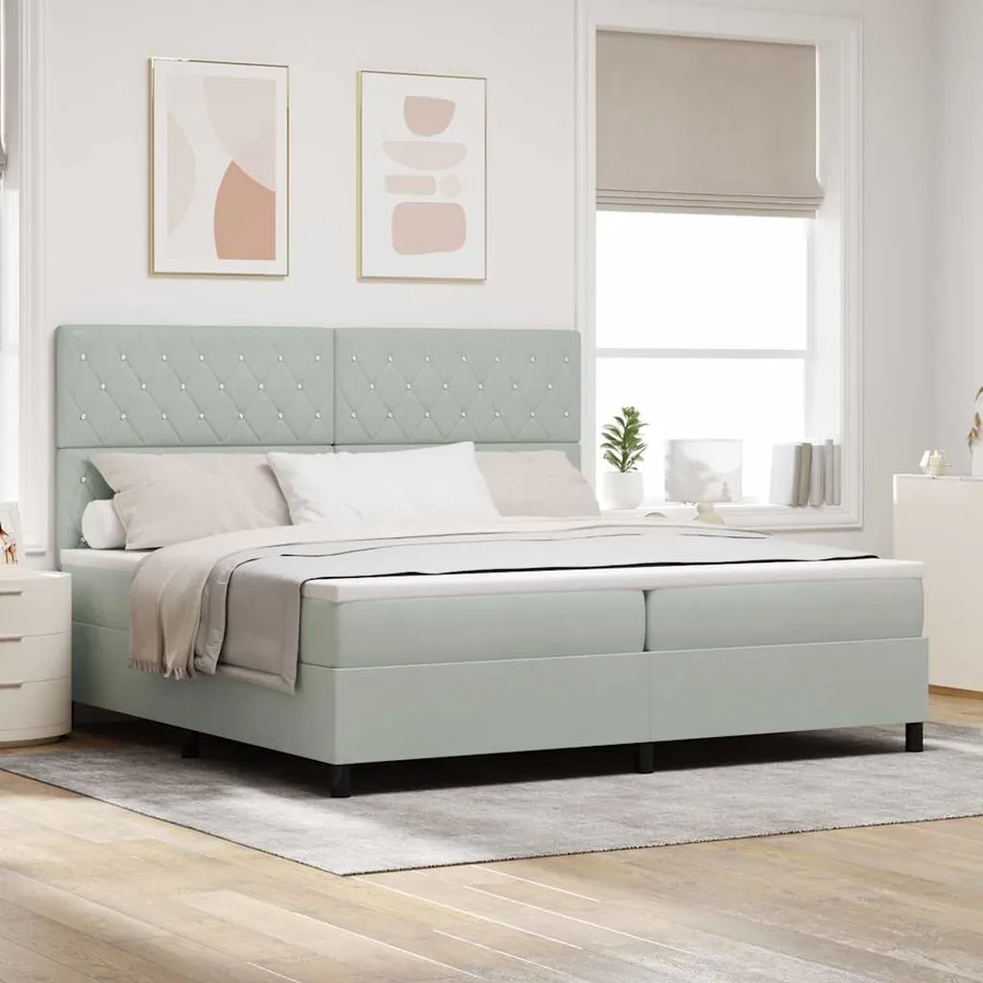 Lit à ressorts avec matelas Gris clair 200 x 200 cm Velours