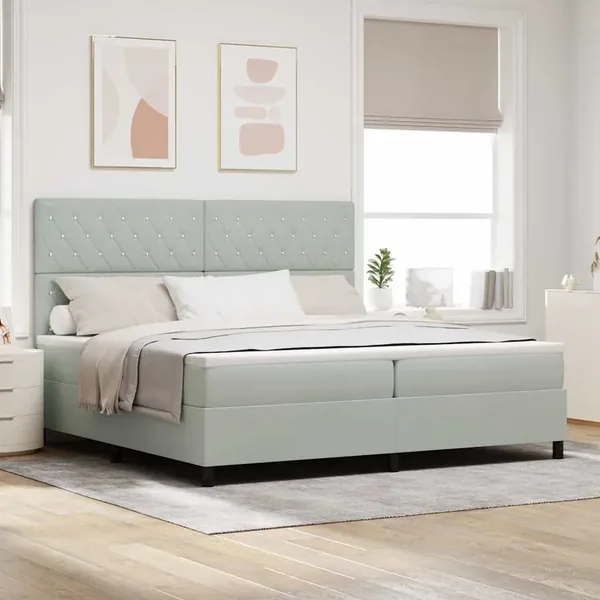 Lit à ressorts avec matelas Gris clair 200 x 200 cm Velours