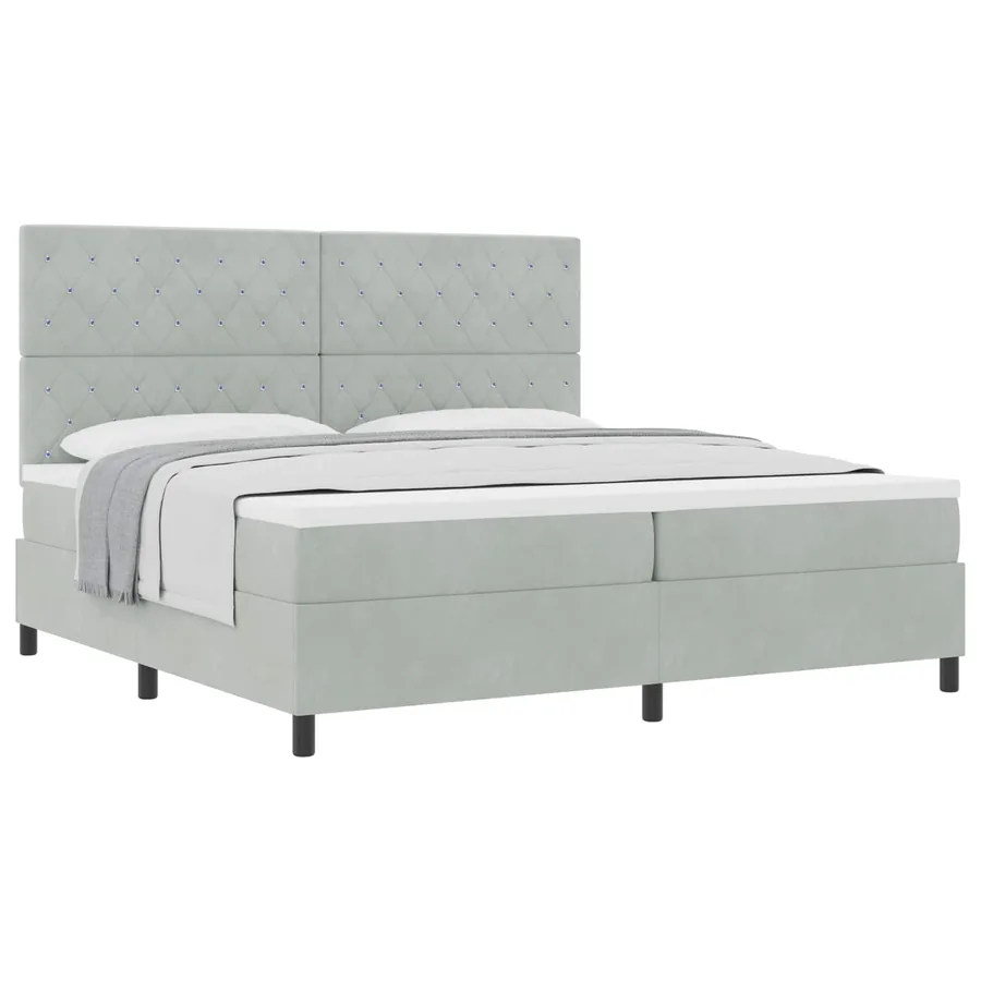 Lit à ressorts avec matelas Gris clair 200 x 200 cm Velours - 2