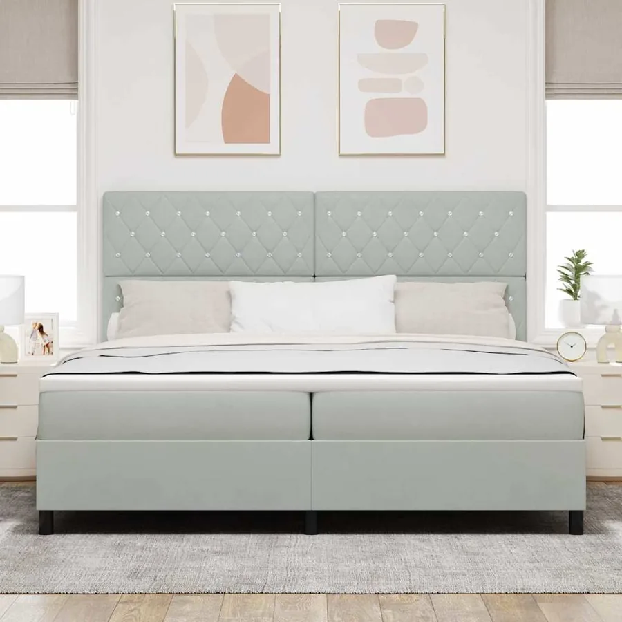 Lit à ressorts avec matelas Gris clair 200 x 200 cm Velours - 3