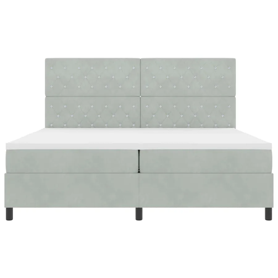 Lit à ressorts avec matelas Gris clair 200 x 200 cm Velours - 6