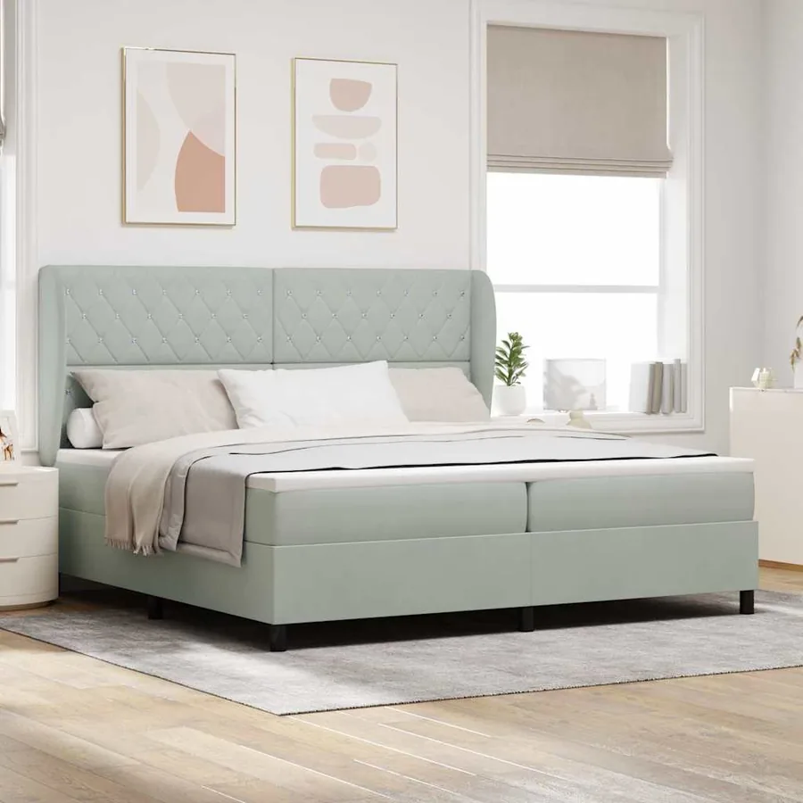 Lit à ressorts avec matelas Gris clair 200 x 200 cm Velours