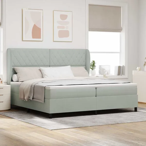 Lit à ressorts avec matelas Gris clair 200 x 200 cm Velours