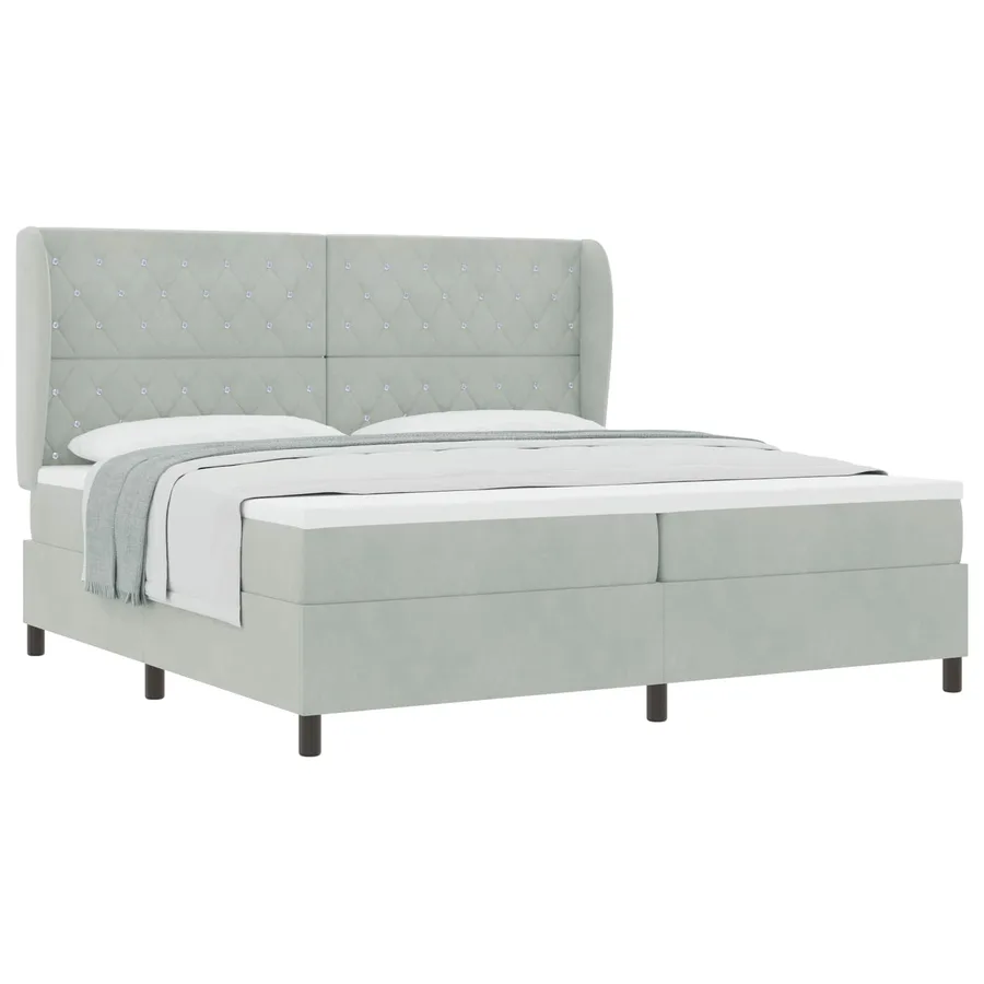 Lit à ressorts avec matelas Gris clair 200 x 200 cm Velours - 2