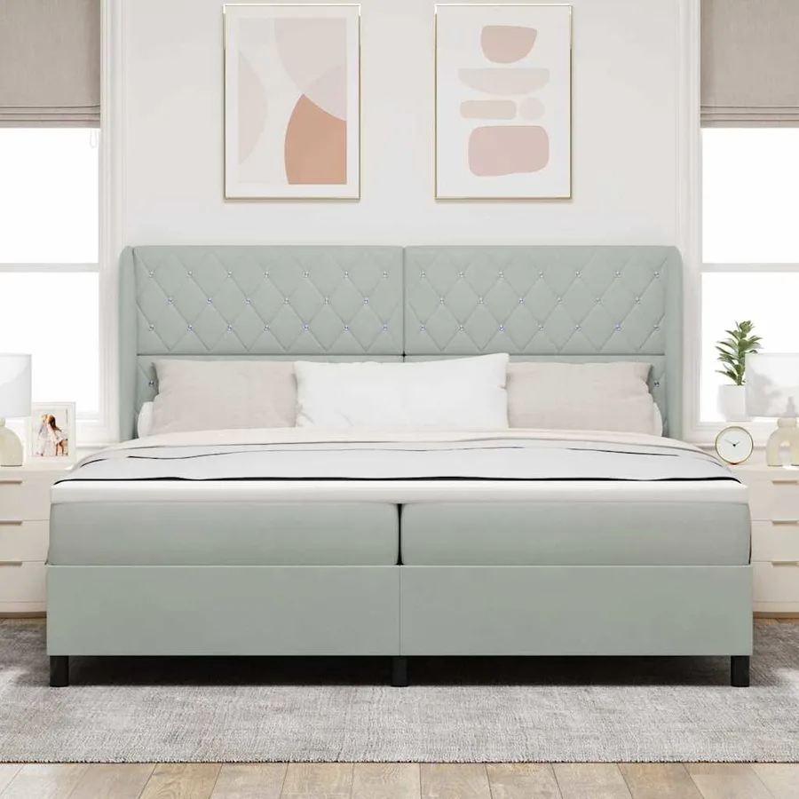 Lit à ressorts avec matelas Gris clair 200 x 200 cm Velours - 3