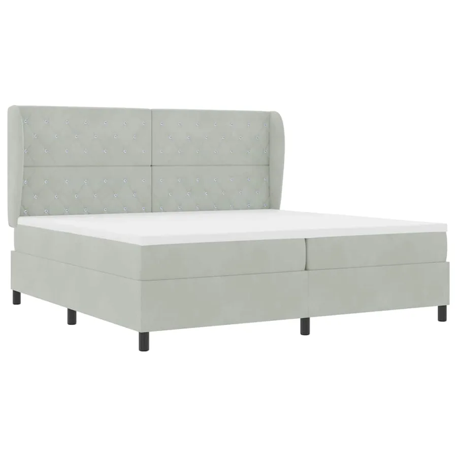 Lit à ressorts avec matelas Gris clair 200 x 200 cm Velours - 4