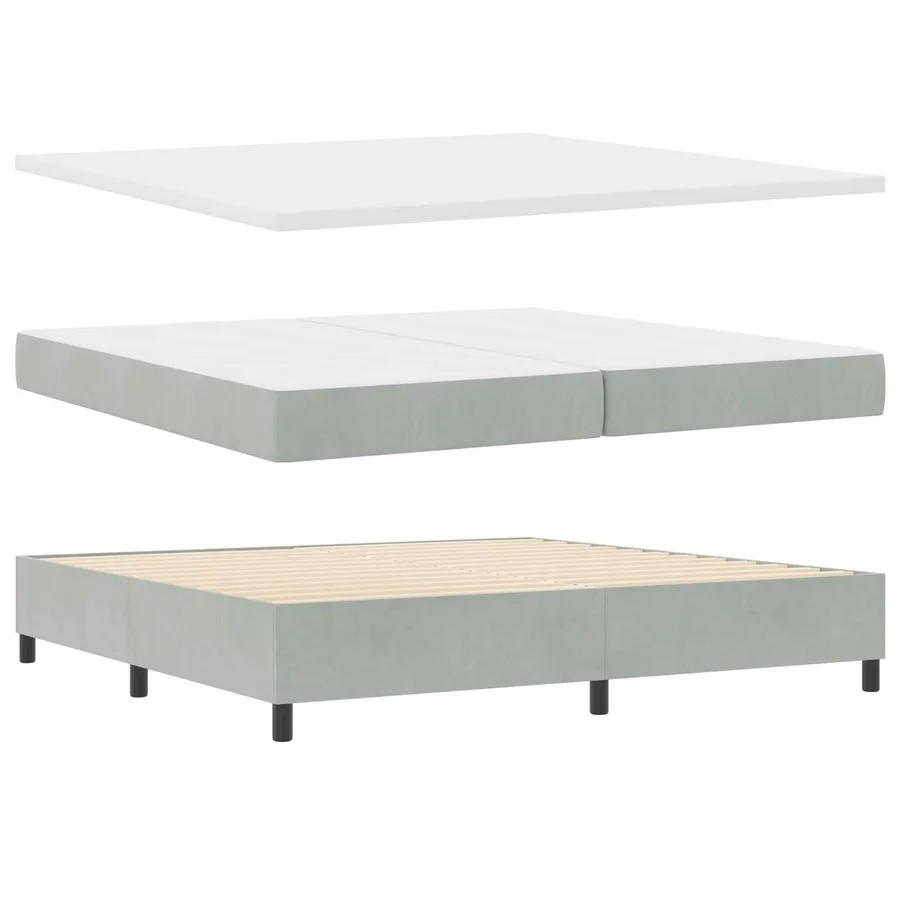 Lit à ressorts avec matelas Gris clair 200 x 200 cm Velours - 5