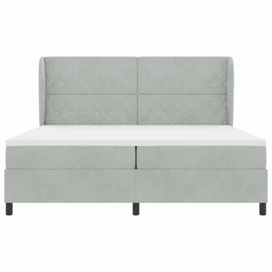 Lit à ressorts avec matelas Gris clair 200 x 200 cm Velours - 7