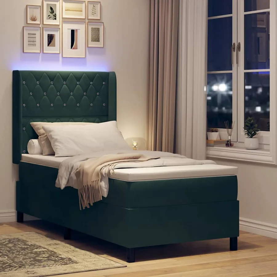Lit à ressorts avec matelas Vert foncé 100 x 200 cm Velours - 5