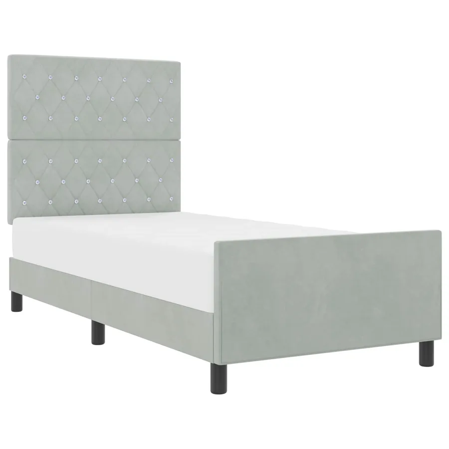 Lit à ressorts avec tête de lit Gris clair 100 x 200 cm Velours - 2