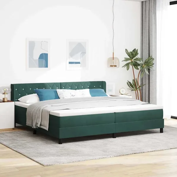 Lit à ressorts avec tête de lit Vert foncé 200 x 200 cm Velours